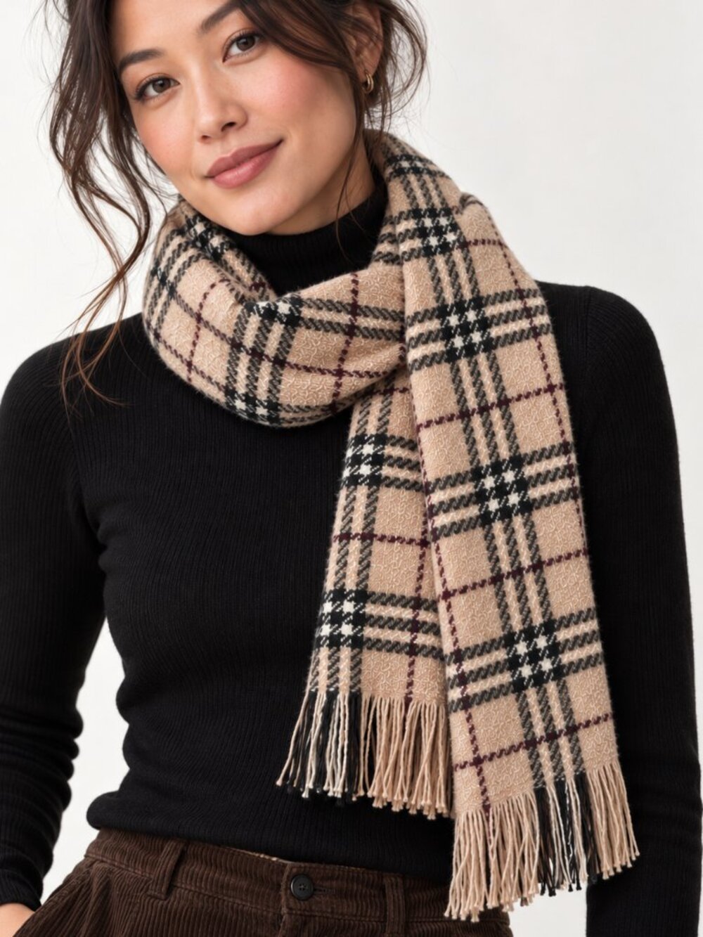 Burberry Wool and Angora Check Scarf in Beige, Charcoal, Maroon